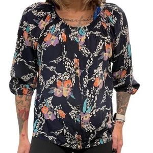 Yumi Kim 100% silk floral shirt blouse size XS